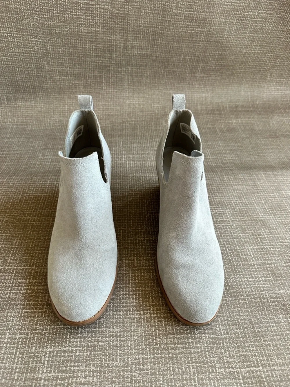 TOMS Suede Wedge Ankle Booties Dusty Blue Gray Slip On Comfort Womens 8.5